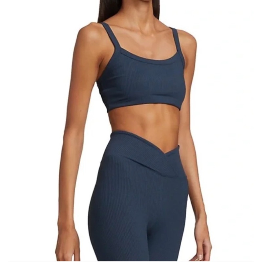 year of ours x bandier ribbed blue bra crossback